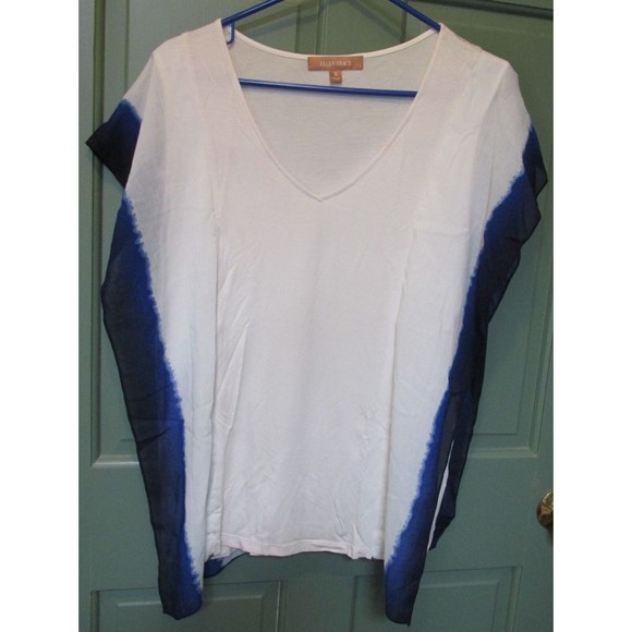 Ellen Tracy Women's White & Blue Short Sleeve Pullover Blouse Size M - Picture 1 of 7